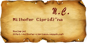 Milhofer Cipriána névjegykártya